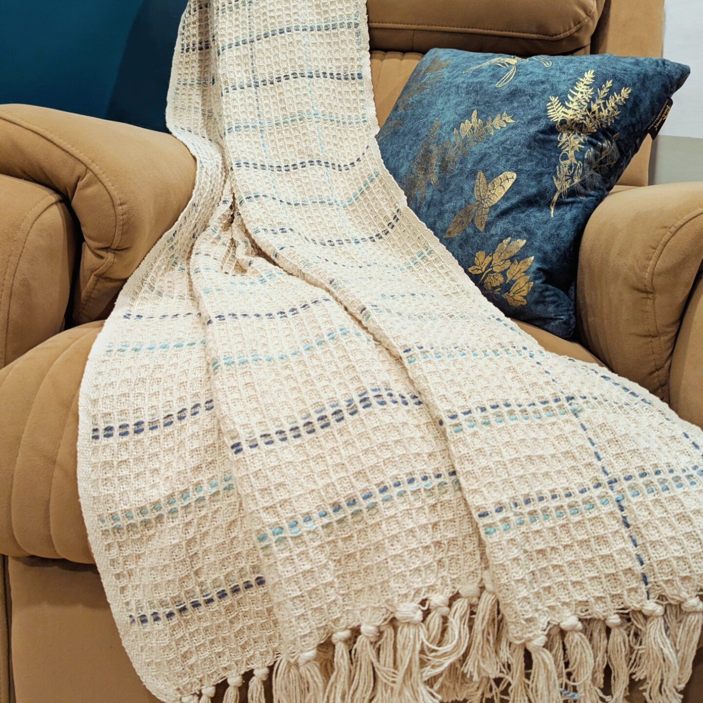Throw Blanket - INDIGO GRID SERENITY - Image 2