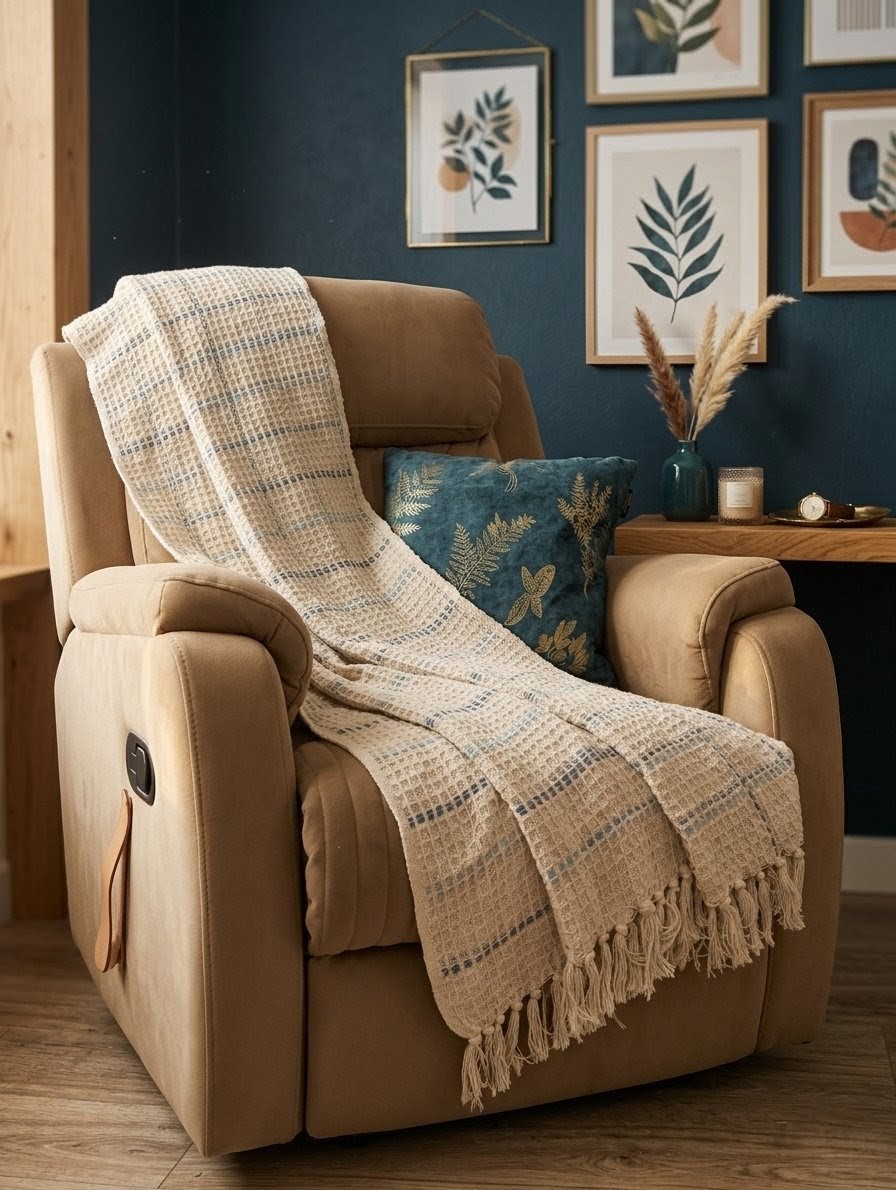 Throw Blanket - INDIGO GRID SERENITY
