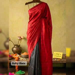 Tasar Tie n Dye Silk Saree - HOLI - RUBY SLATE